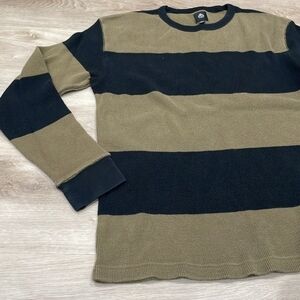 Matix Men's Black and Tan Striped Crewneck Sweater